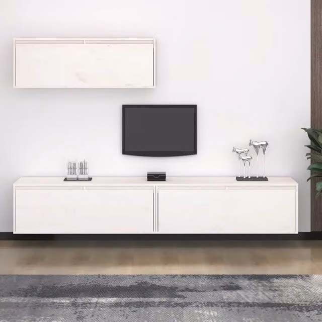 Set Mobile TV 3 pz-Credenza per TV bianco in legno massello di pino
