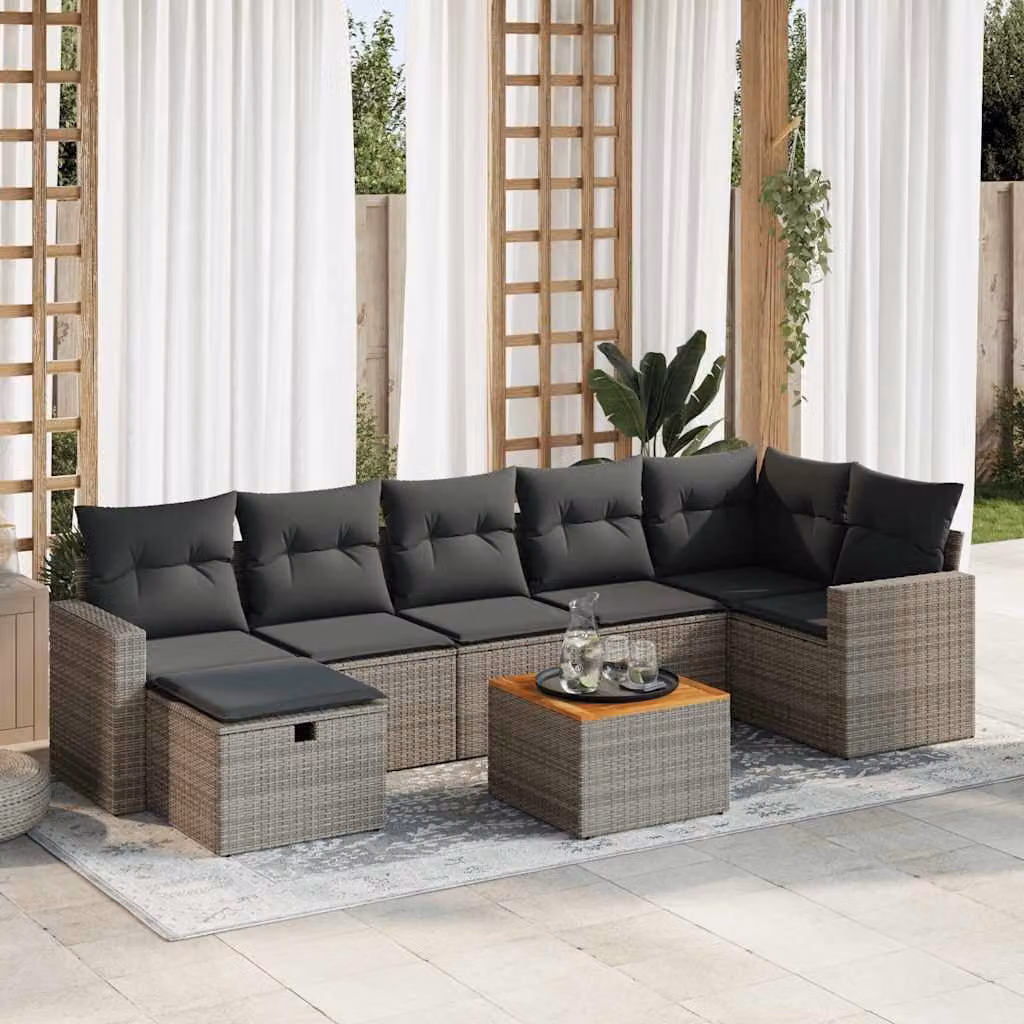 Maison Exclusive - Set da giardino 8 pezzi con cuscini grigio in polyrattan