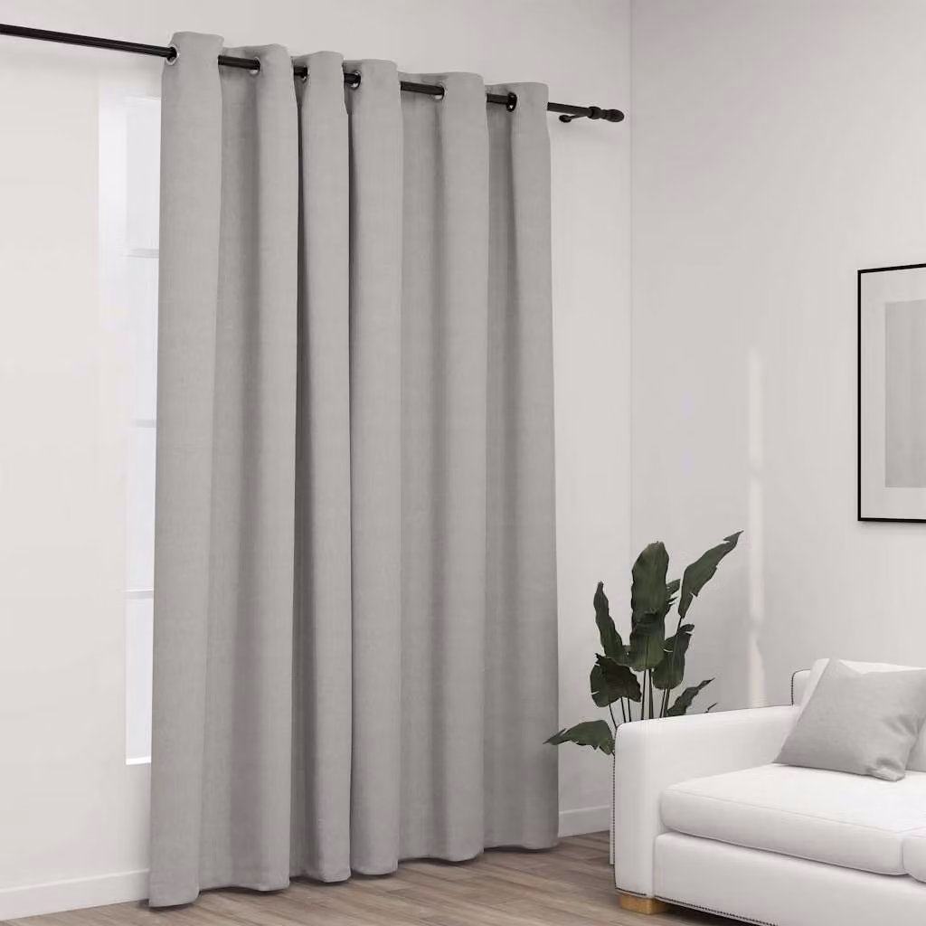 Tenda oscurante vidaXL con effetto lino e occhielli, Grigio, L: 290 cm, H: 245 cm