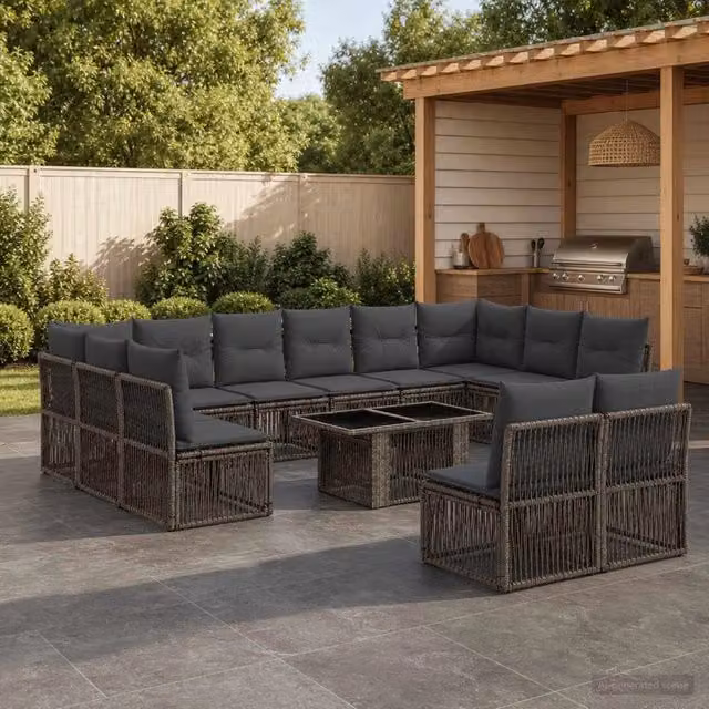 Set Divano da Giardino 13 pz Grigio polyrattan 3436544