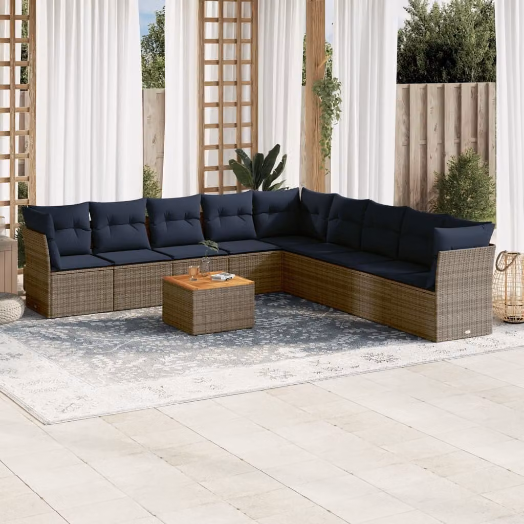 Maison Exclusive - Set Divani da Giardino 10 pz con Cuscini Grigio in Polyrattan