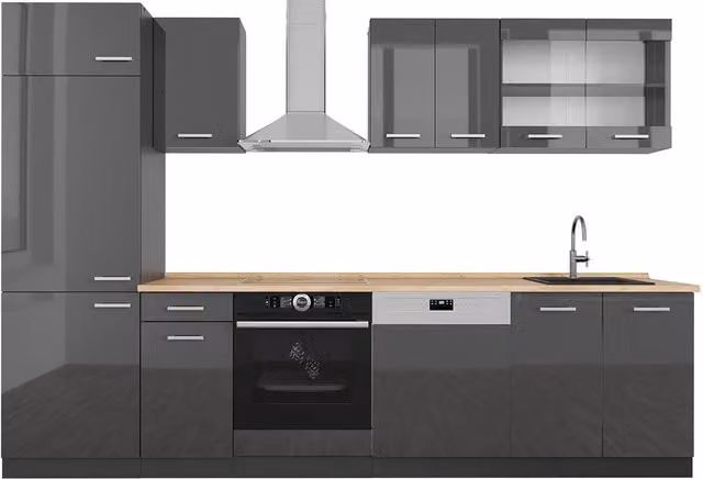 Cucina componibile moderna R-Line Vicco colore Antracite lucido, larghezza 300 cm, senza piano di lavoro – 1