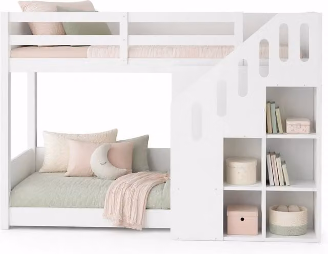Letto a castello per bambini REDOM in legno massello di pino bianco con scala contenitore L/P/H: 200 x 90 x 136,1 cm – 1