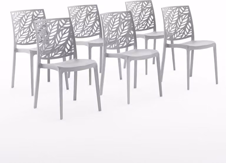 set di 6 sedie impilabili in polipropilene con fibre di vetro per esterni e giardino, bar e ristoranti, cucina design moderno - DAFNE - Grigio chiaro