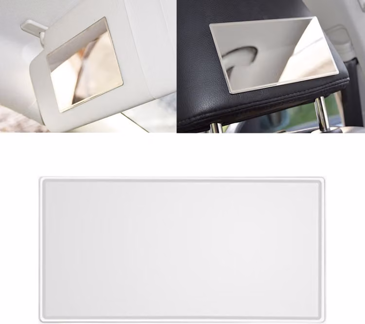 Parasole auto portatile specchio per il trucco in acciaio inox specchio di vanità, dimensioni: 110 x 65 mm