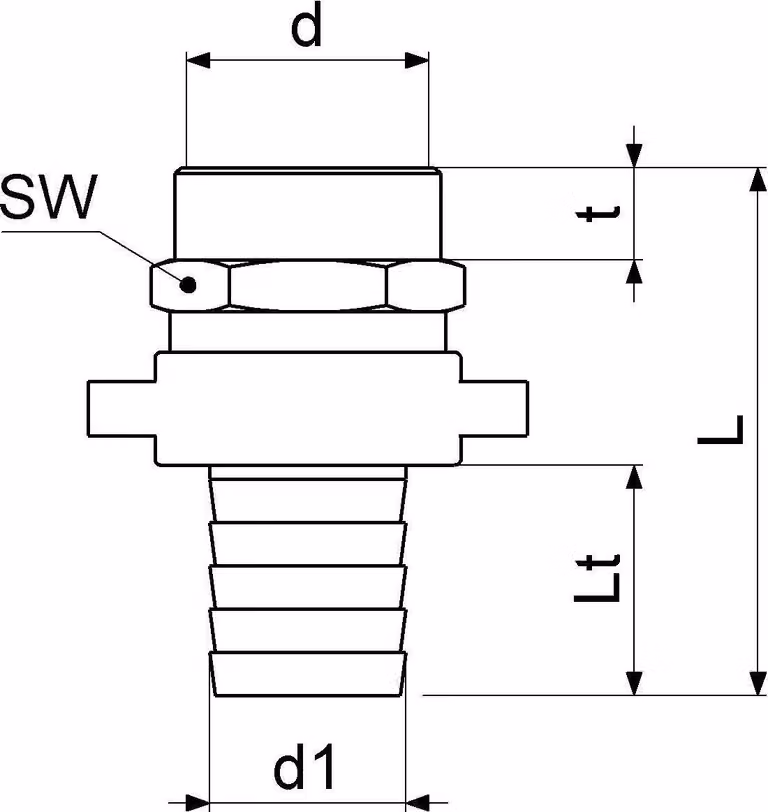 Js Standrohrverschraubung 3Tlg.,Flachdichtend,Ig 1 1/4",Ms