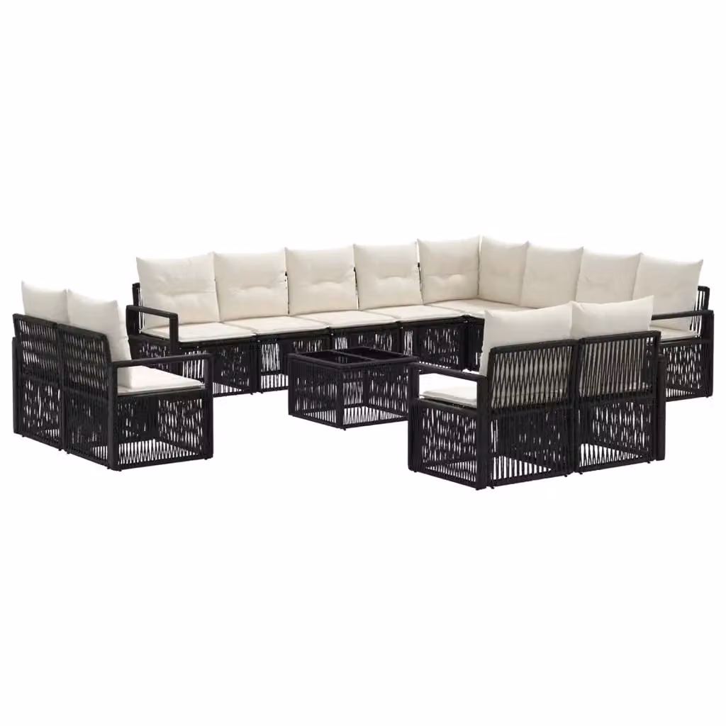 Set Divano da Giardino vidaXL a Forma di L in Polyrattan Nero con 13 Pezzi e Cuscini Inclusi – 2