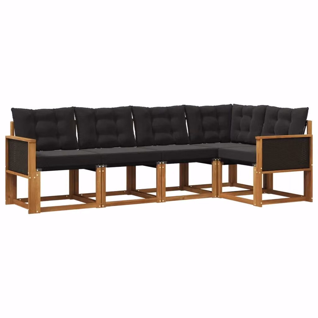 Set di divani da esterno a L vidaXL in legno di acacia e textilene, colore marrone e nero, con cuscini inclusi – 2