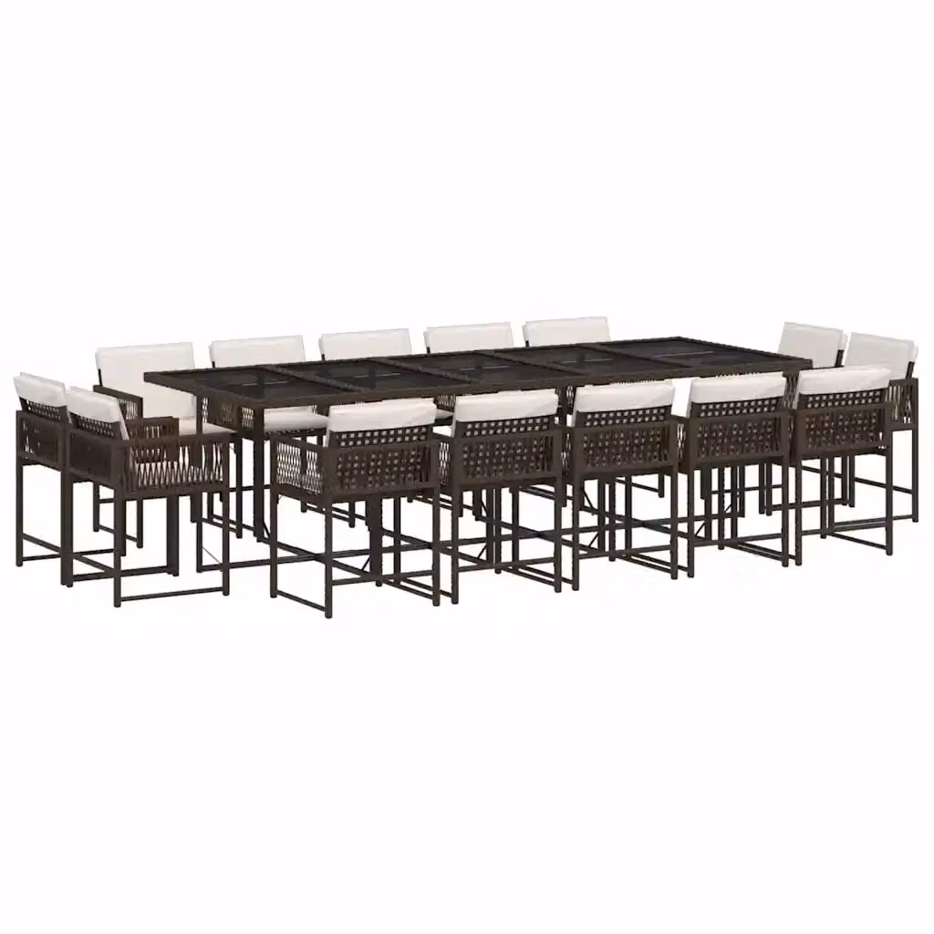 vidaXL Set da Pranzo da Giardino 15 pz in Polyrattan Marrone con Piano in Vetro – 2