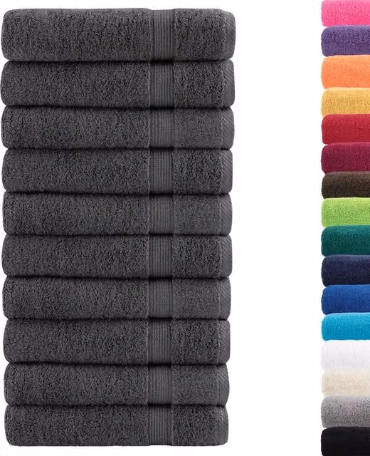 Set di 10 asciugamani da bagno vidaXL in cotone spugna, colore antracite, morbidi e con asola per appendere, 100 x 150 cm, 600 g/m²