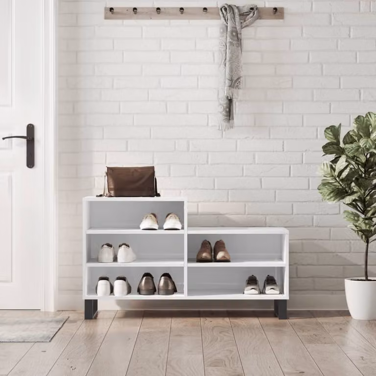 Scarpiera moderna a parete vidaXL Bianco Lucido L: 102 cm, P: 36 cm, H: 60 cm