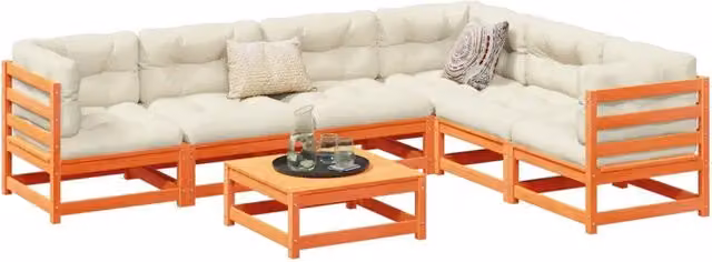 Set Divani Giardino 7 pz con Cuscini Marrone Cera Massello Pino 3299468