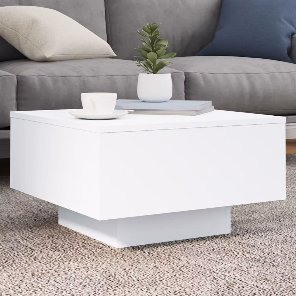 vidaXL Tavolino da Soggiorno Moderno Bianco con Luci LED L/P/H: 55 x 55 x 31 cm