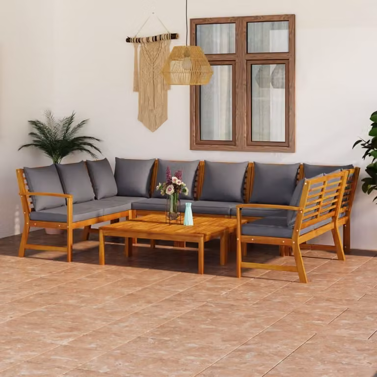 Maison Exclusive - Set da giardino da 9 pezzi con cuscini, in legno massello di acacia