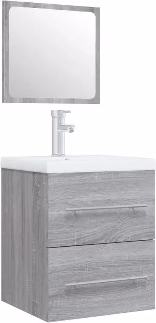 Mobile Bagno Sospeso Moderno con Lavabo Integrato in Ceramica Grigio e Bianco DESIGN IN