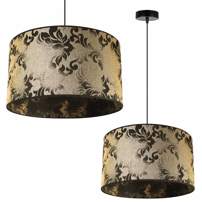 Lampada a sospensione, lampadario, paralume, motivo dorato