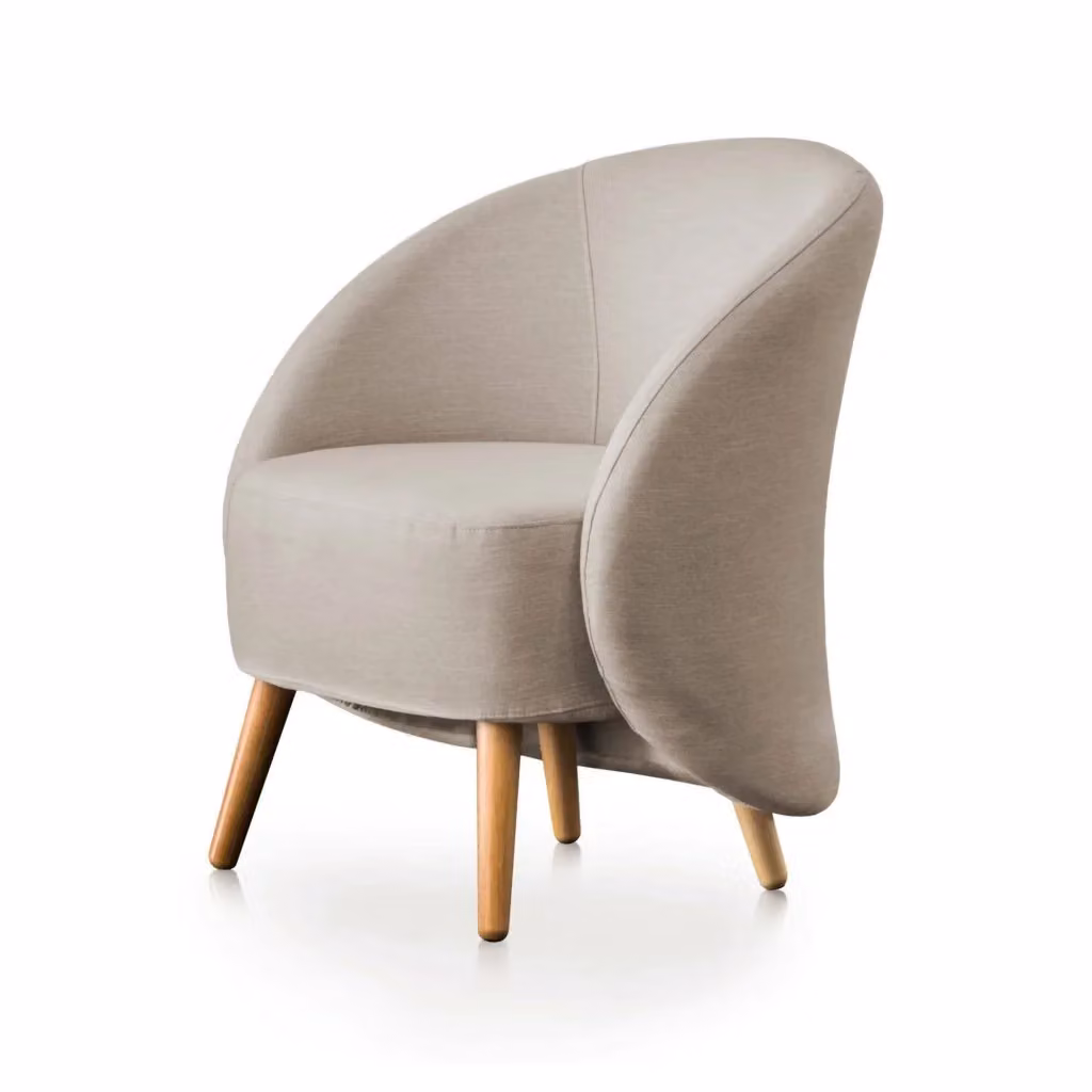 Poltrona di design Alla di Talamo Italia, poltroncina relax imbottita in tessuto beige, L: 70 cm, P: 60 cm, H: 80 cm – 2