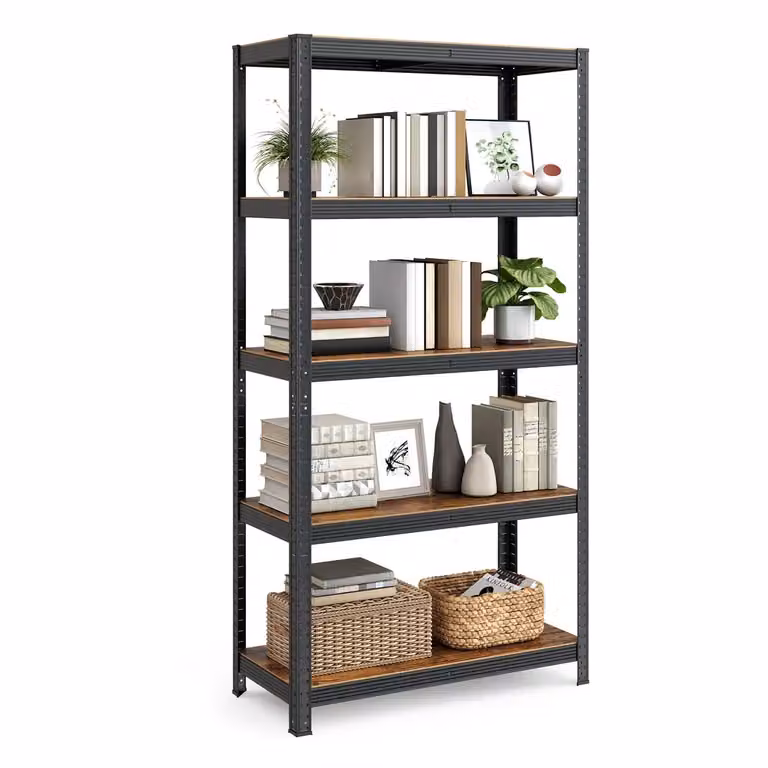 Scaffalatura in Acciaio con Montaggio Rapido, Marrone Vintage e Nero / （5 Ripiani）40 x 90 x 180 cm