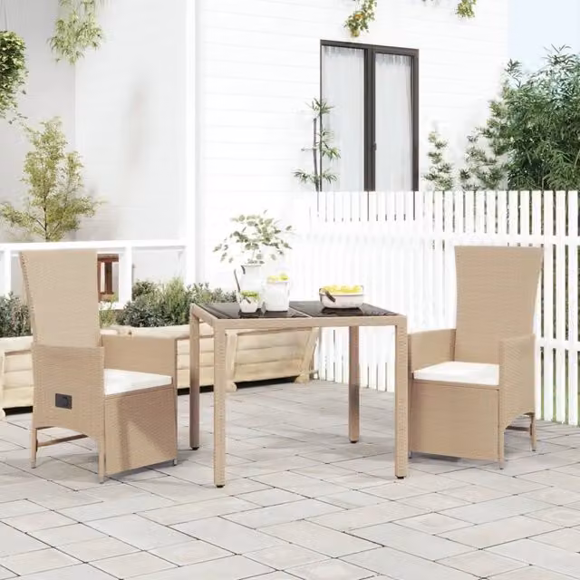 Set da Pranzo da Giardino 3 pz con Cuscini Beige in Polyrattan 3157576