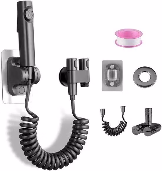 Set completo per bidet con doccetta Unyqoos® – con supporto girevole, tubo flessibile da 0,42 a 2 metri, acciaio inossidabile 304 e ABS, inclusa valvola angolare