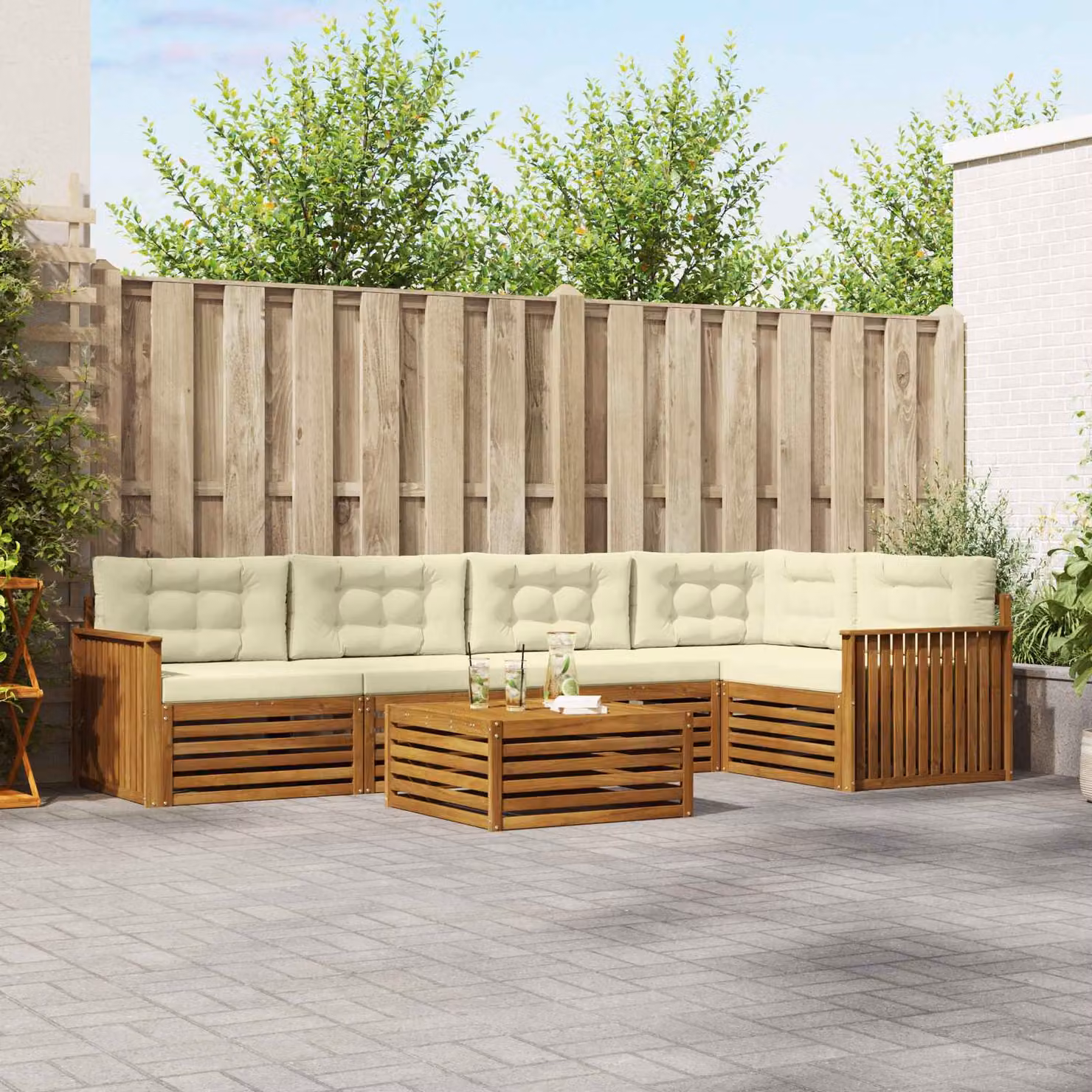 Set di divani da esterno vidaXL 6 pezzi in legno di acacia con cuscini, colore beige e marrone