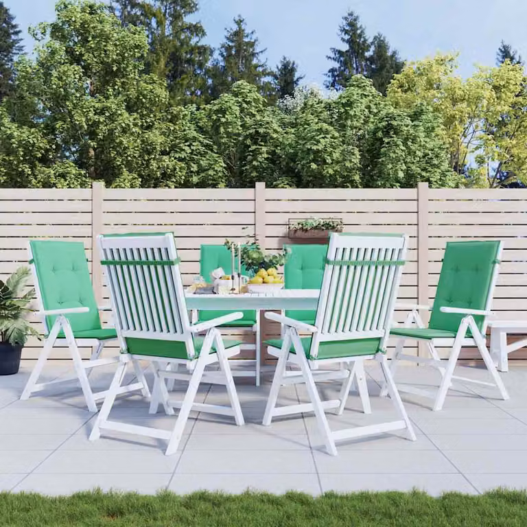 Set di 6 cuscini per sedie vidaXL in tessuto verde, impermeabili e resistenti ai raggi UV, L 120 cm x P 50 cm x H 3 cm