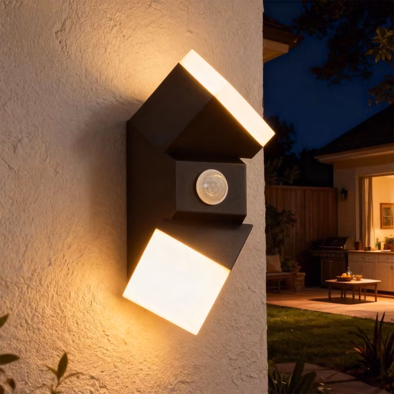 Lampada da parete esterna con sensore PIR, 12W, 960 lumen, luce bianco caldo, colore nero, grado di protezione IP65