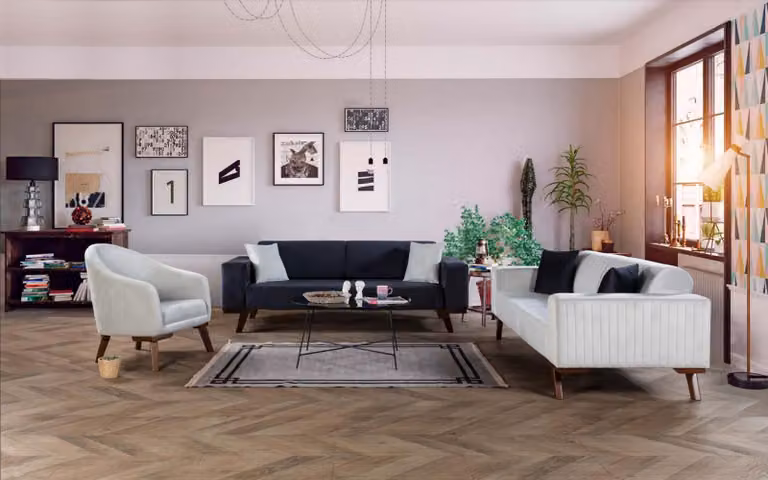 Luxus Sofagarnitur Dreisitzer 3+3+1 Sitz Stoff Sofa Textil Stil Sessel Sofa Sitz