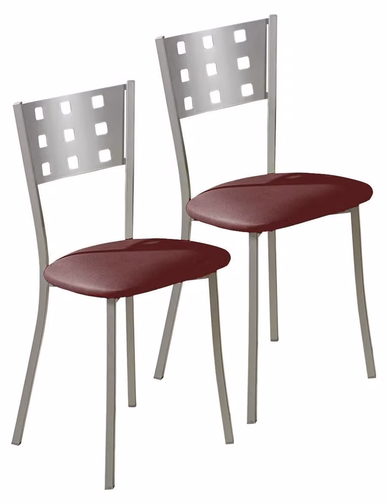 2 sedie da cucina, in metallo, rivestite in ecopelle, colore bordeaux, altezza seduta 45 cm