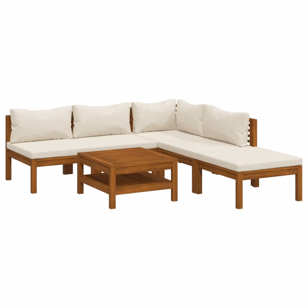 Set Divani da Giardino 6 pz con Cuscini Crema in Legno Acacia