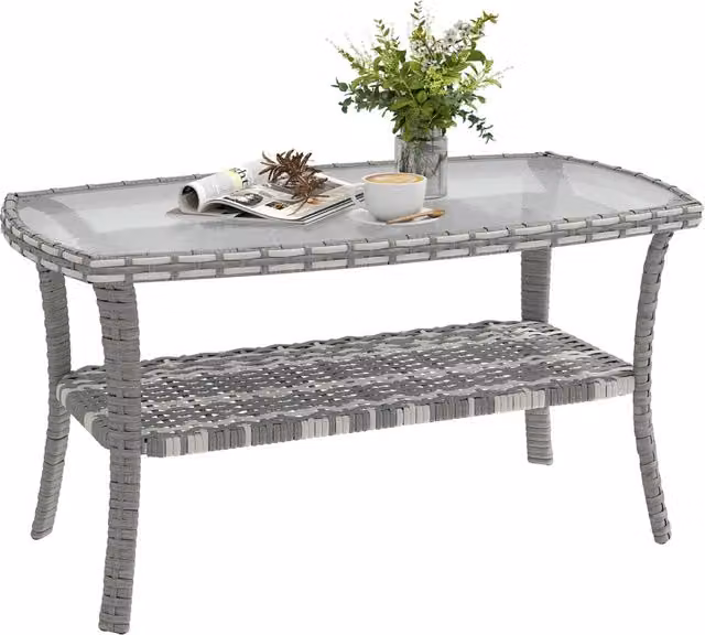 Tavolino da giardino rettangolare Xylo in rattan e vetro temperato grigio antracite L 90 cm x P 50 cm x H 45 cm
