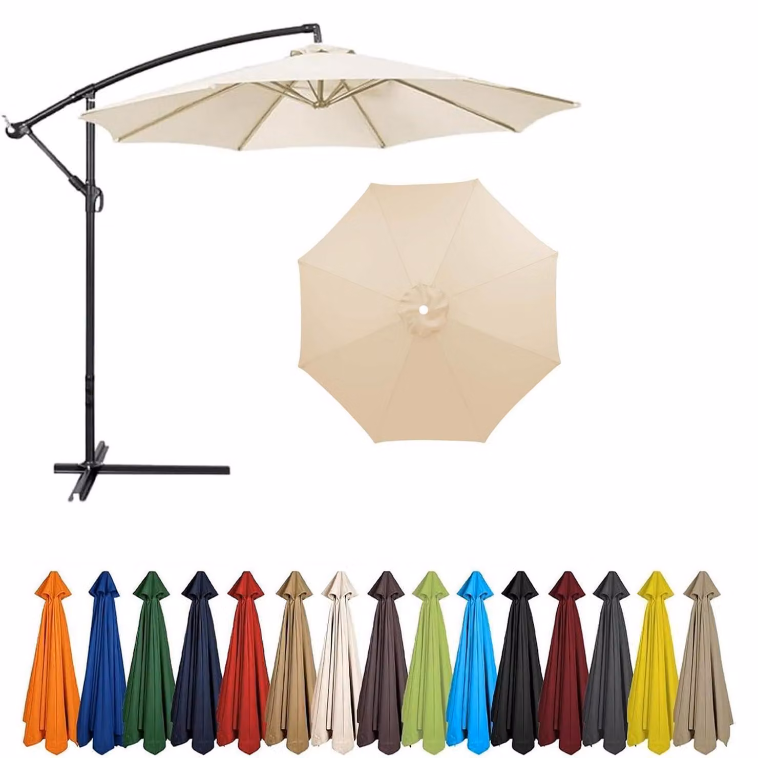 Copertura di ricambio per ombrellone, colore beige, 2,7 metri, 8 stecche, protezione UV, in poliestere