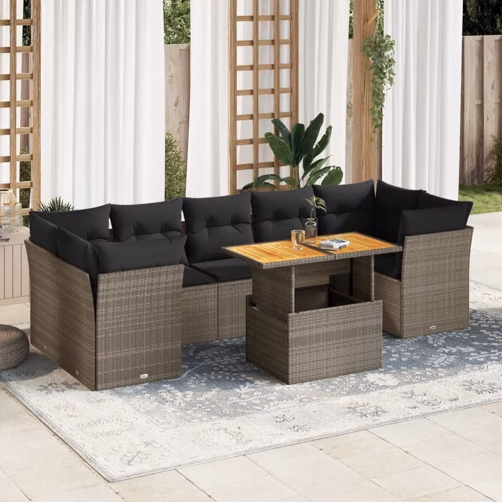 Maison Exclusive - Set Divano da Giardino 8 pz con Cuscini Grigio in Polyrattan