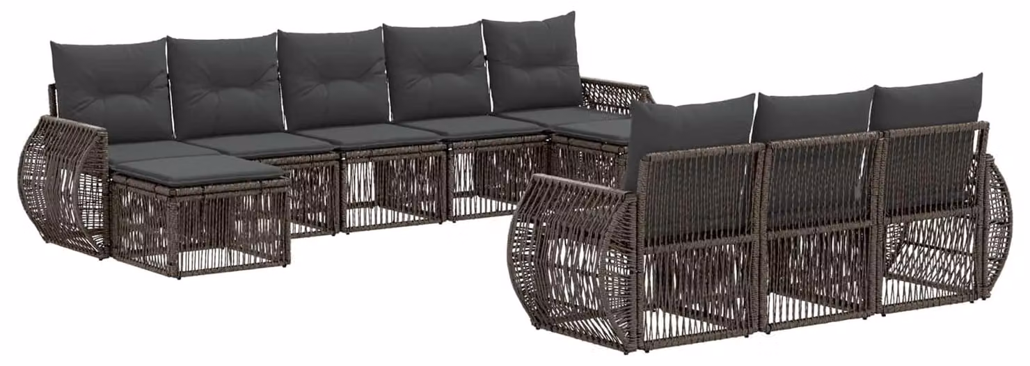 Set di divani da giardino, 10 pezzi, grigio e grigio scuro, in rattan sintetico