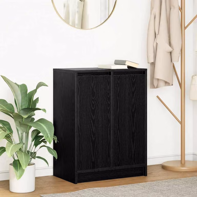 Credenza moderna vidaXL in legno nero opaco con ante a battente e ripiani interni, L: 57 cm, P: 34 cm, H: 76 cm