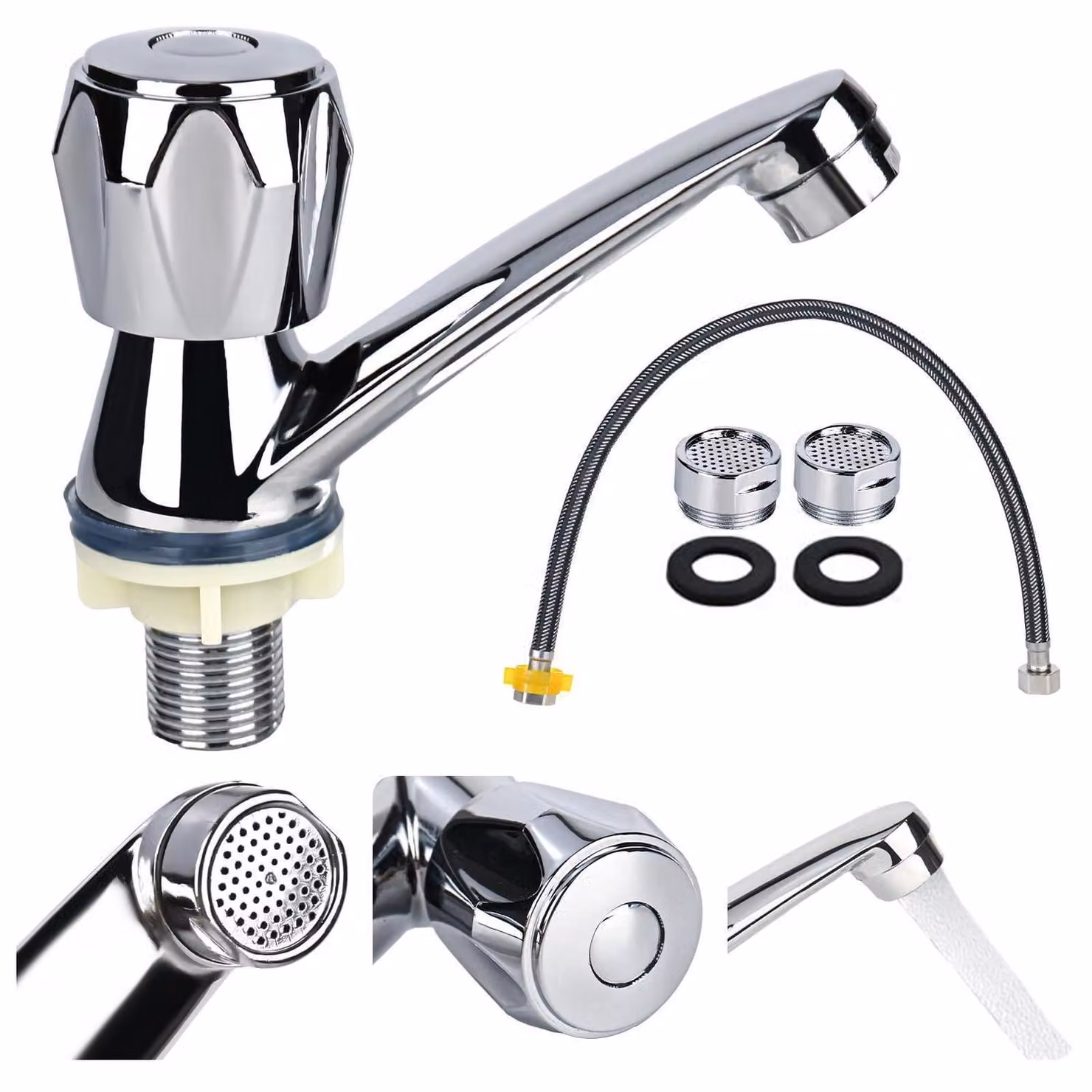 Miscelatore monocomando per lavabo, solo acqua fredda, cromato, lunghezza 60 cm, con tubo