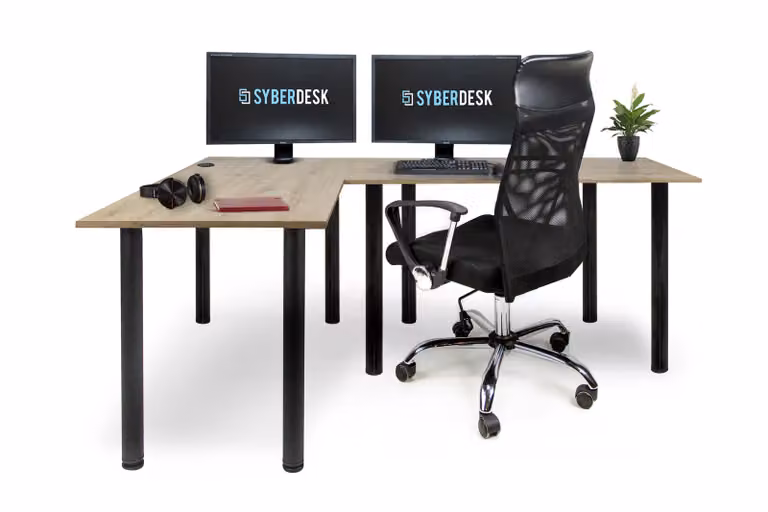 Scrivania angolare SyberDesk Gaming Pro 197 x 132 cm - grande scrivania per computer, scrivania angolare, scrivania per ufficio e giochi (sinistra, rovere)