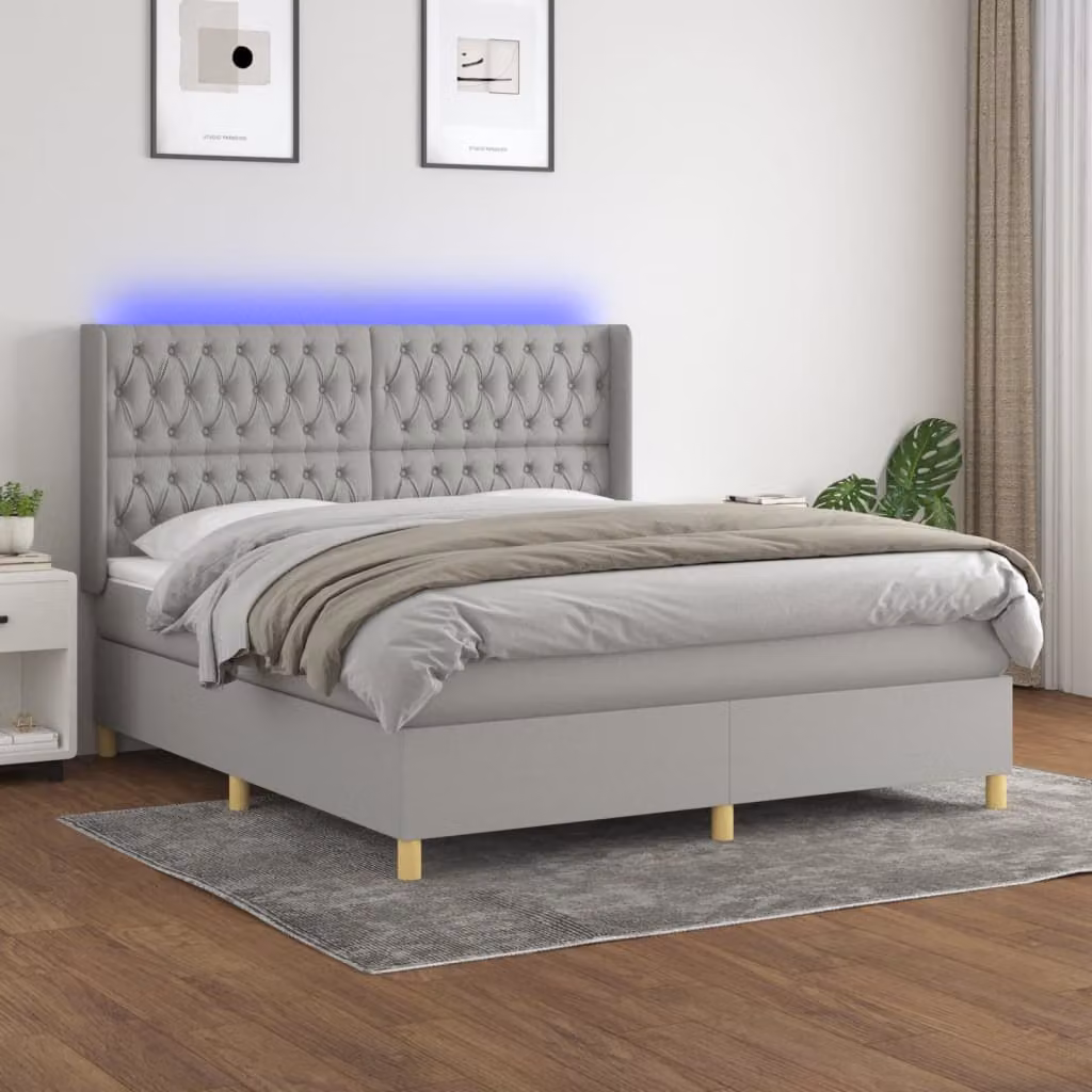 Letto Ibrido con Materasso e Illuminazione LED vidaXL, Grigio Chiaro, L/P/H: 180 x 200 x 30 cm (altezza materasso 30 cm) – 1