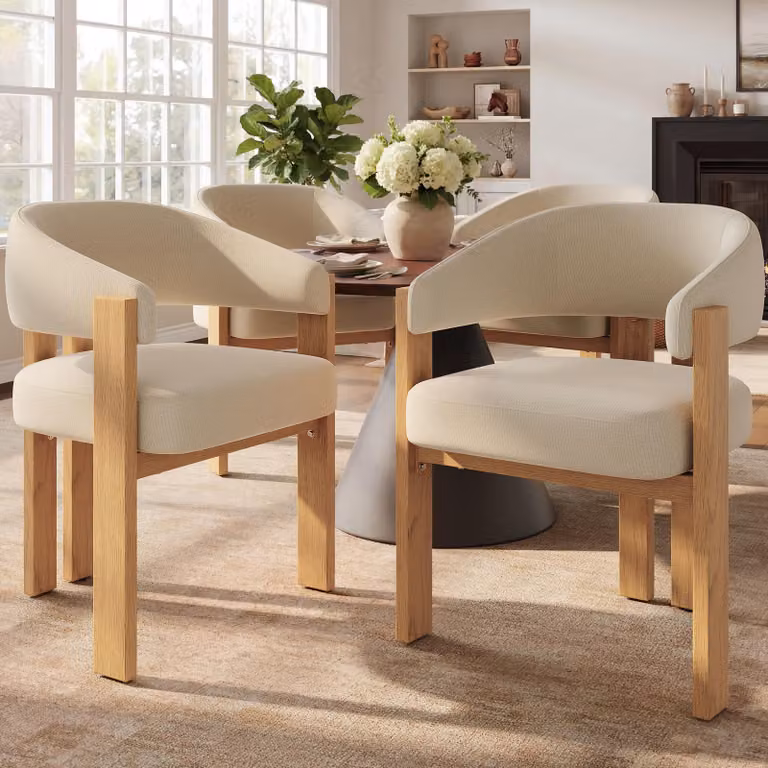 okwish, set di 4 sedie da pranzo imbottite, con schienale ergonomico, imbottitura spessa, gambe in metallo con finitura effetto legno, ideali per la sala da pranzo e il soggiorno, design naturale
