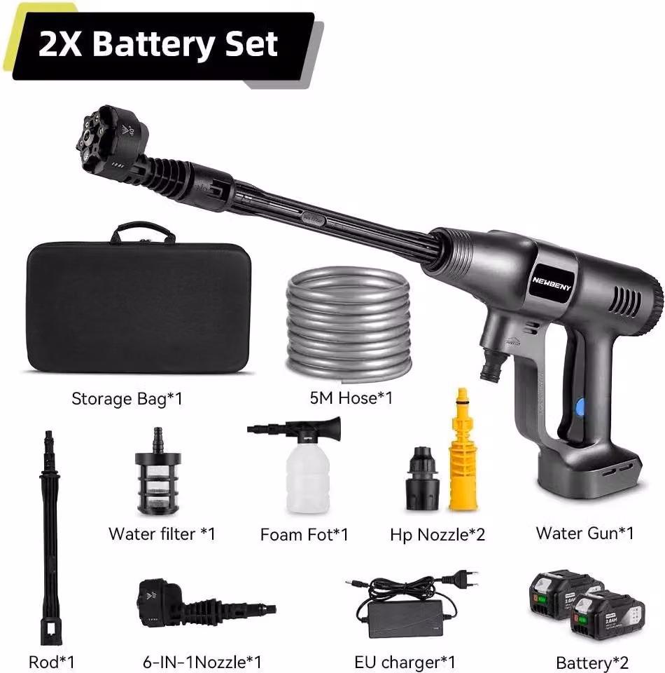 Idropulitrice - Batteria 18 V - Set con 2 batterie 388VF - Senza spazzole 3500 W - Pressione 200 bar - Ugello 6 in 1 - Tre marce - Braun