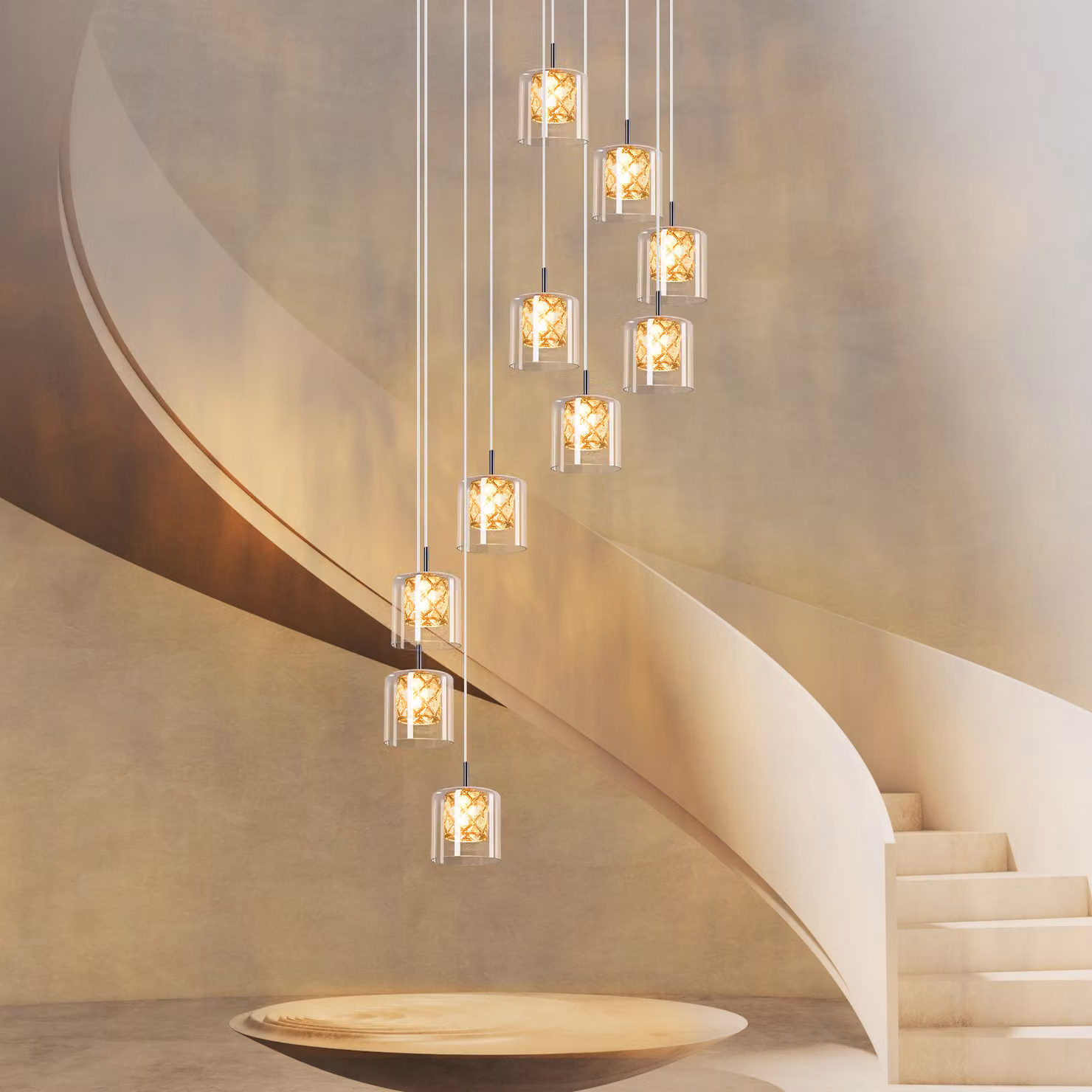 ZMH lampada a sospensione 10 fiamme 230CM regolabile in altezza vetro cristallo lampada scala elegante illuminazione domestica decorativa interna