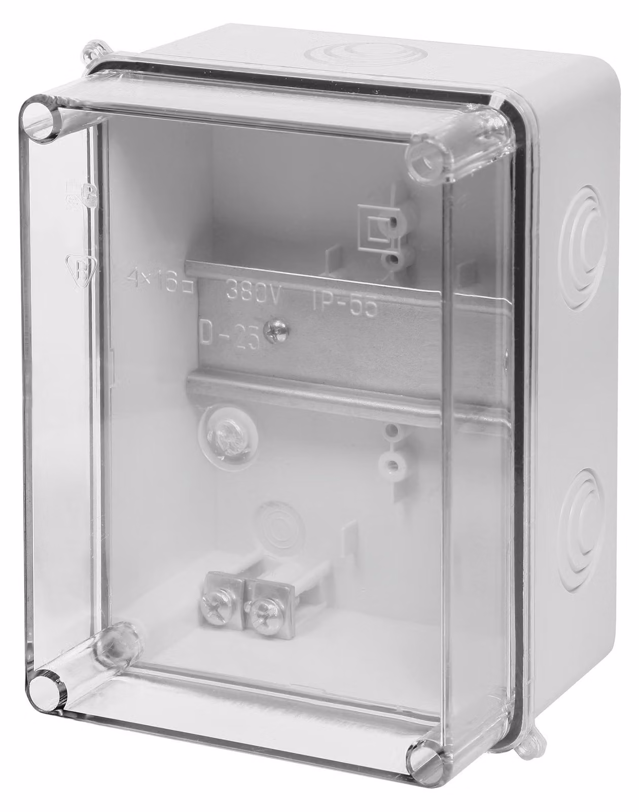 Scatola di derivazione per esterni, grado di protezione IP55, dimensioni 158 x 118 x 97 mm, corpo trasparente