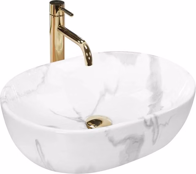 Lavabo da appoggio Rea Amelia in marmo bianco lucido