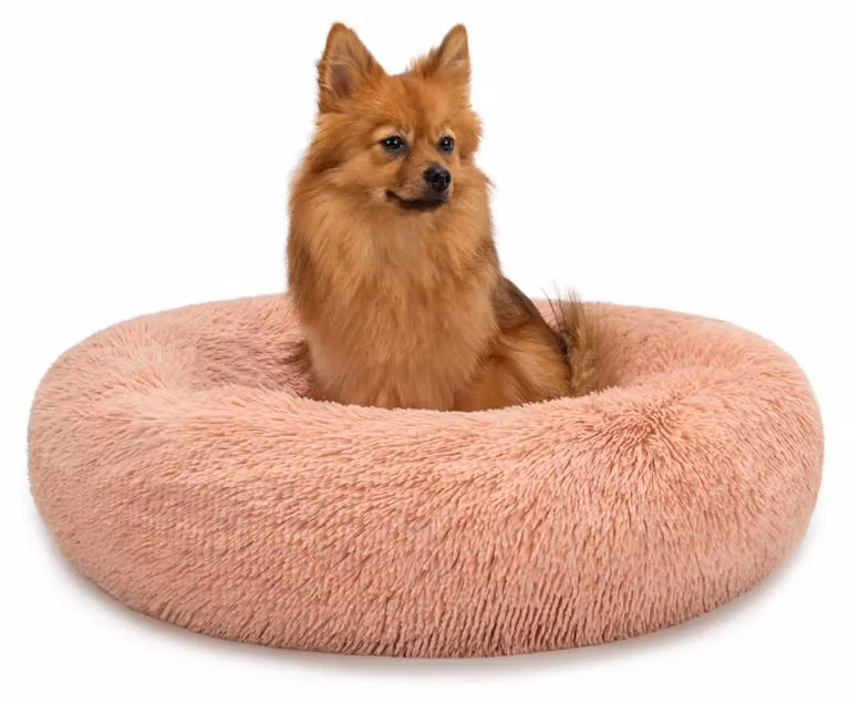 lionto Donut dog bed, divano rotondo per cani con rivestimento in peluche e borchie antiscivolo, morbido e accogliente, diametro 60 cm, rosa