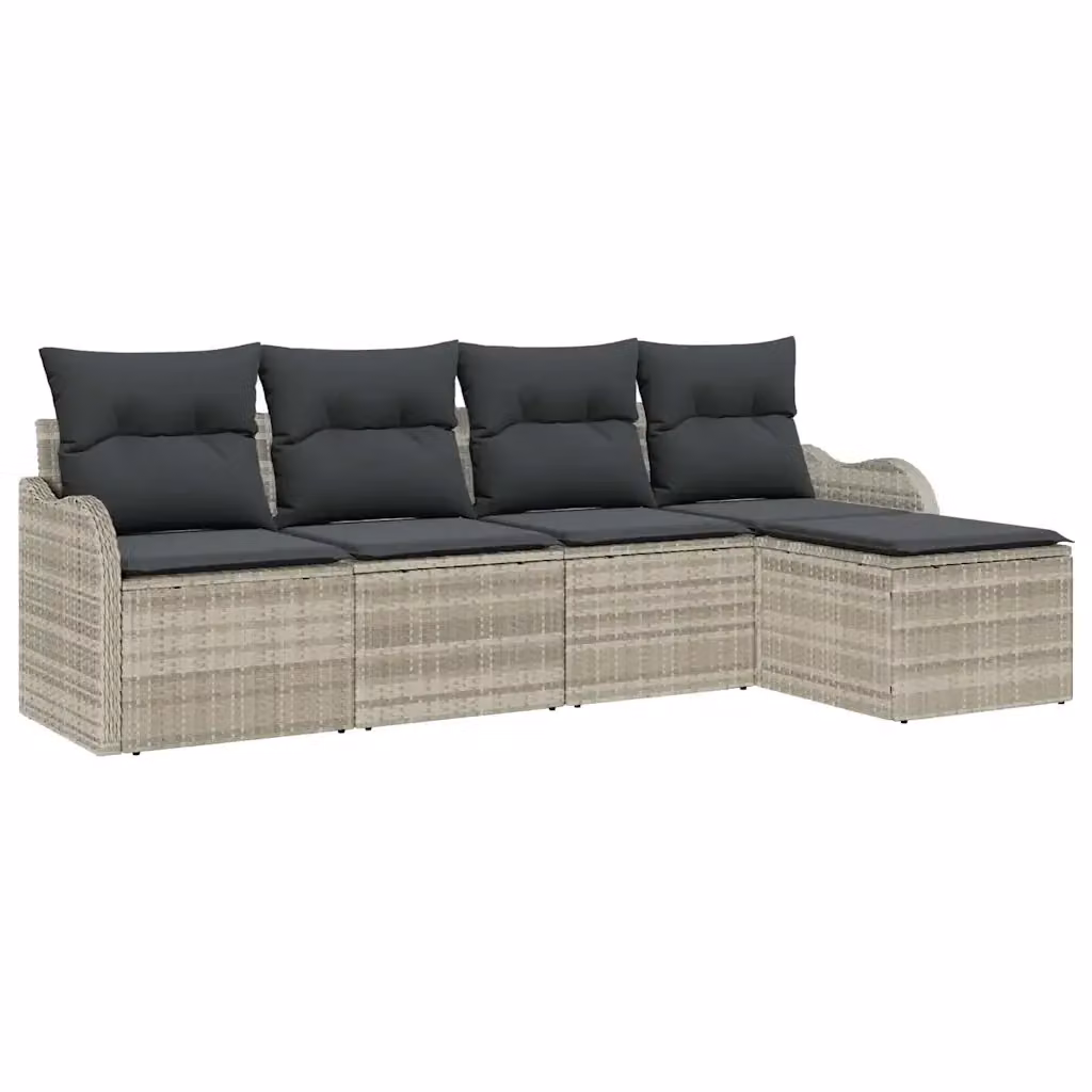 Set Divano da Giardino a L vidaXL in Polyrattan Grigio con Cuscini e Ottoman, 5 Pezzi – 2