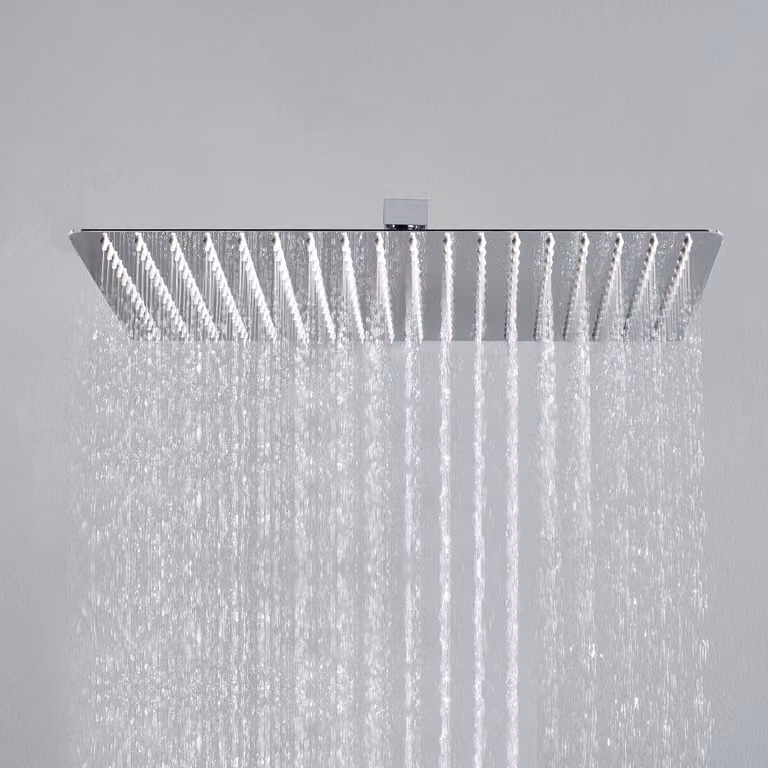 JOHO Soffione Doccia a Pioggia Grande in Acciaio Inox 304 con Ugelli Anticalcare, Cromo Docce Fisso Alta Pressione Rettangolare 35 x 25 cm