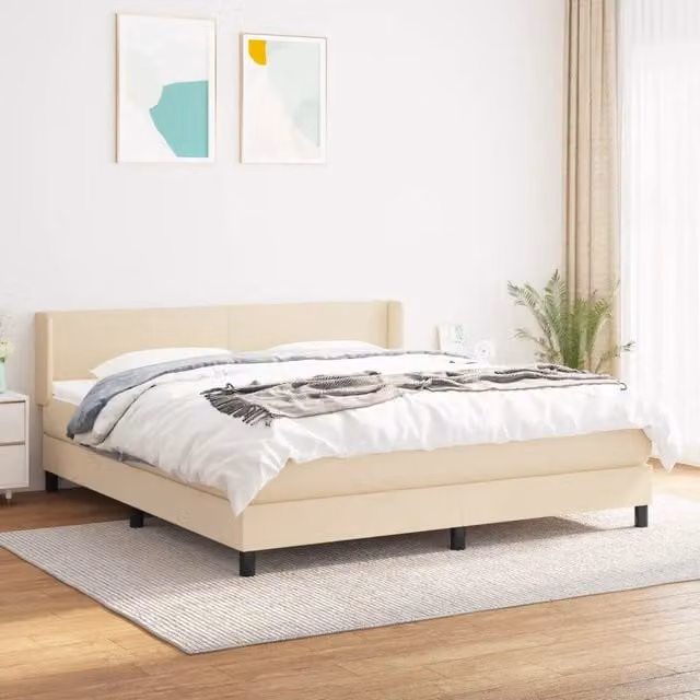 Letto Ibrido vidaXL con Giroletto a Molle e Materasso in Tessuto Beige e Bianco L/P: 180 x 200 cm