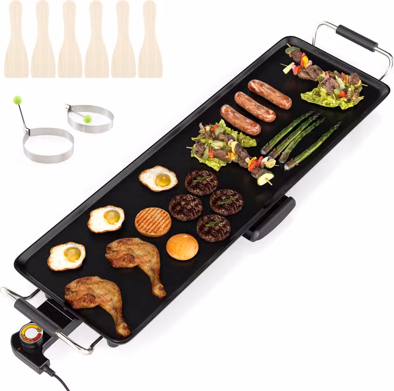 Piastra grill elettrica COSTWAY da 70 cm, griglia teppanyaki antiaderente, griglia BBQ con temperatura regolabile, termostati e vassoio di sgocciolamento