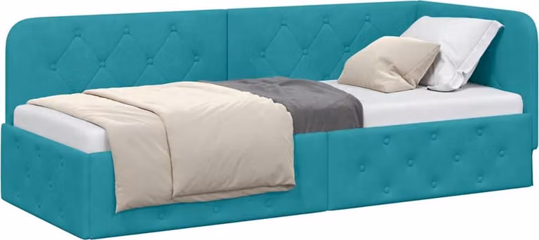 Cornice del letto ad angolo Turchese 80 x 200 cm Velluto