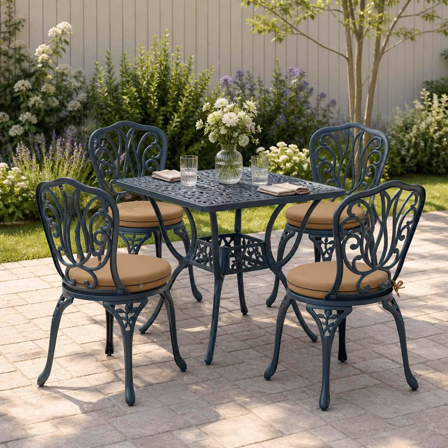 Set di 4 cuscini per sedia vidaXL in poliestere con fodera rimovibile e resistenza UV, colore grigio/beige